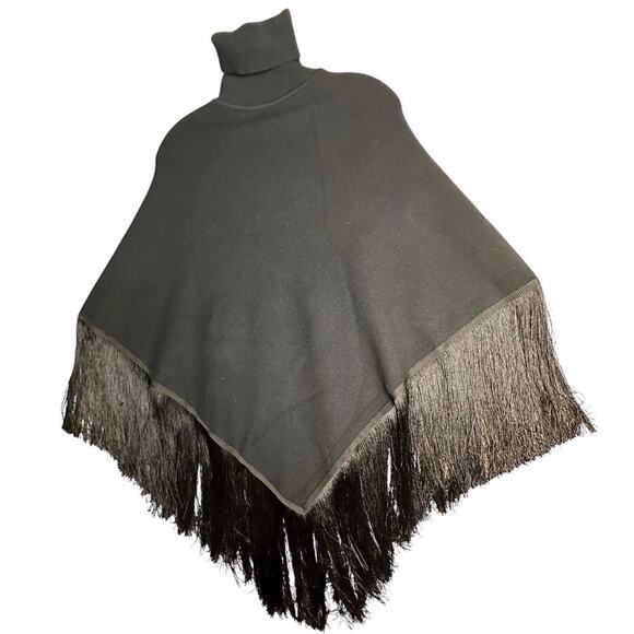 New Understated Leather x Free People River Walk Black Sm Fringe Poncho Sweater - Picture 2 of 9